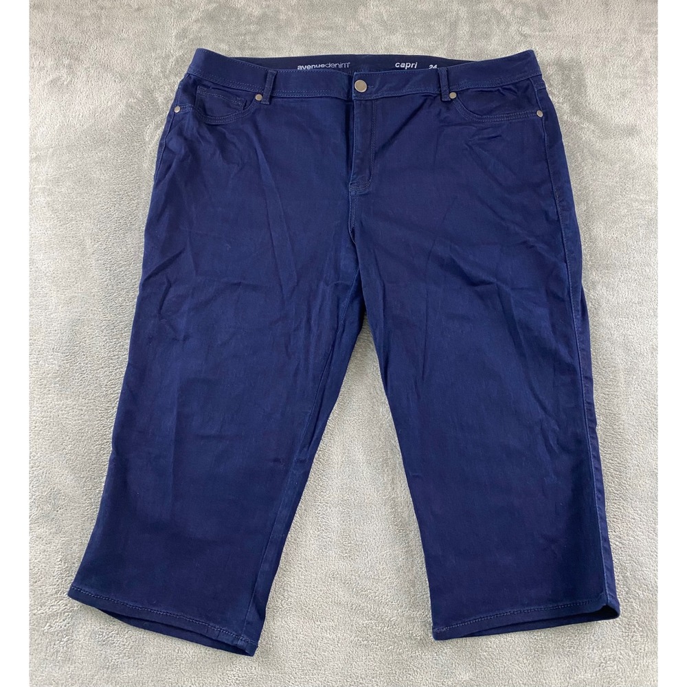Avenue Denim Women Navy Blue Capri Pants Plus Size 24 Stretch Cropped Jeans
